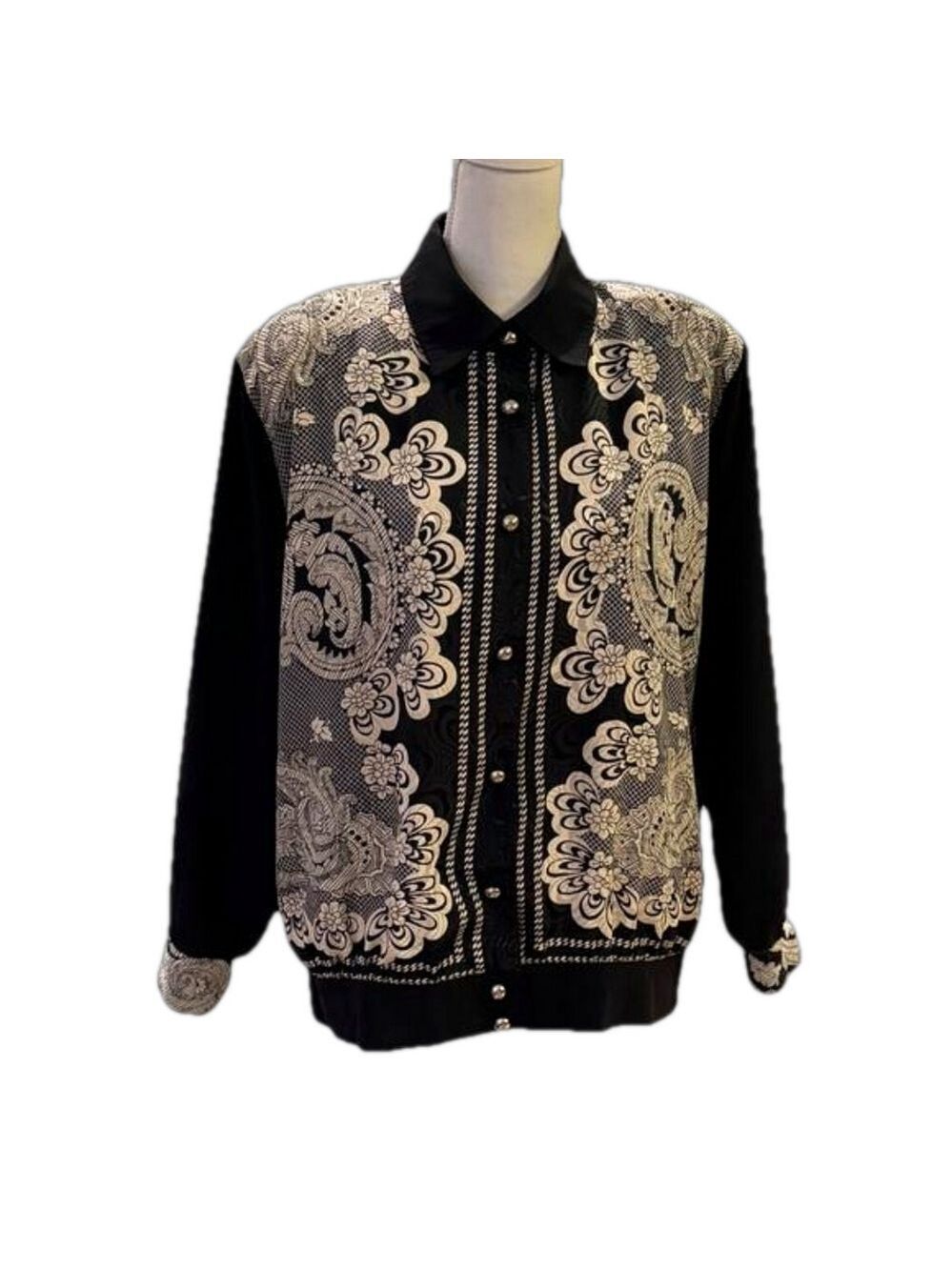 Three Flags Bomber Black and Cream Jacket Size XL (estimate)